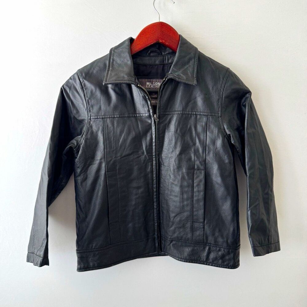 Wilsons Leather Kids Boys M Black Leather Full Zip Jacket Thinsulate Lined